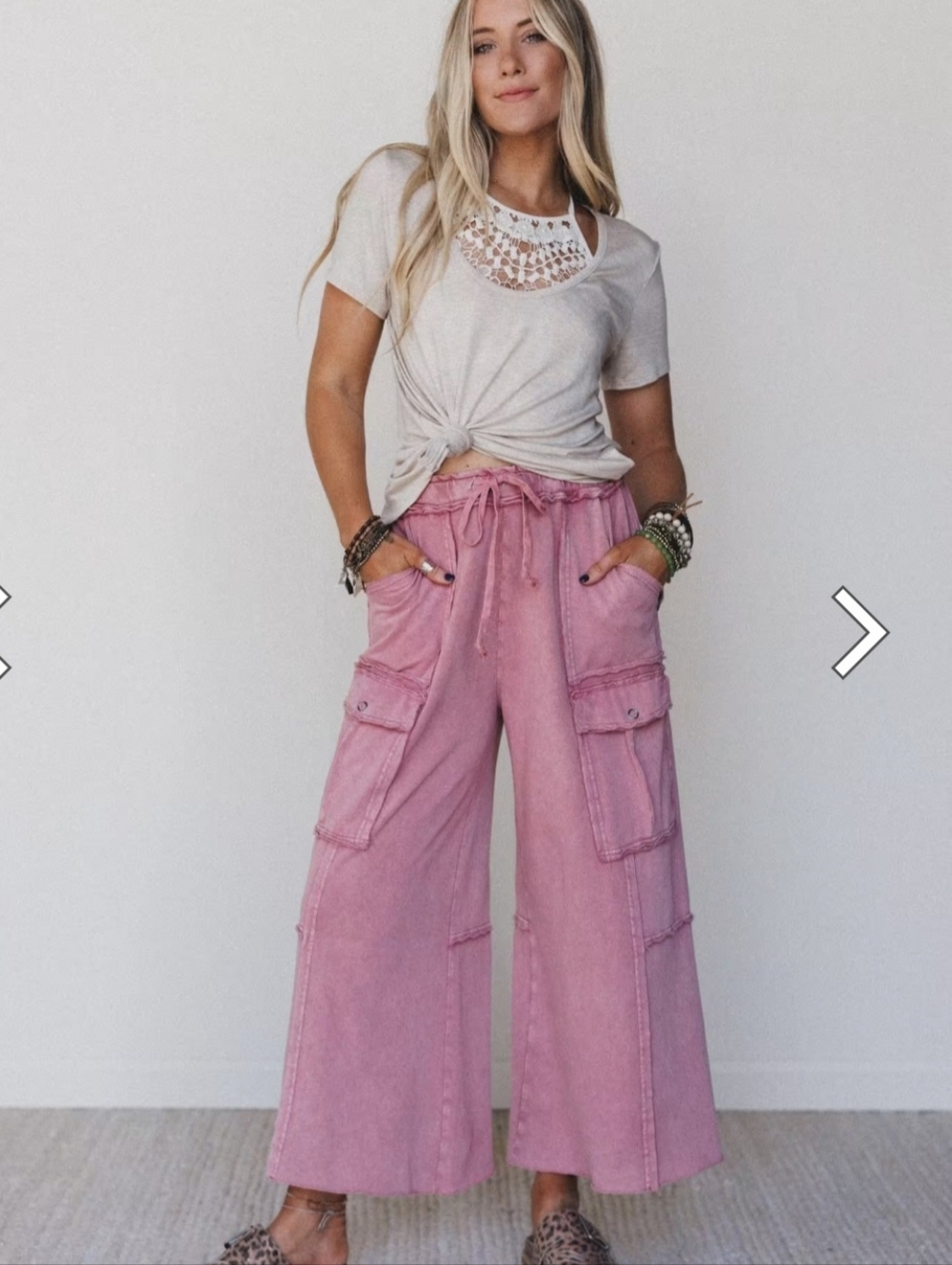 Three Bird Nest Game On Wide-Leg Cargo Pants in Dusty Pink